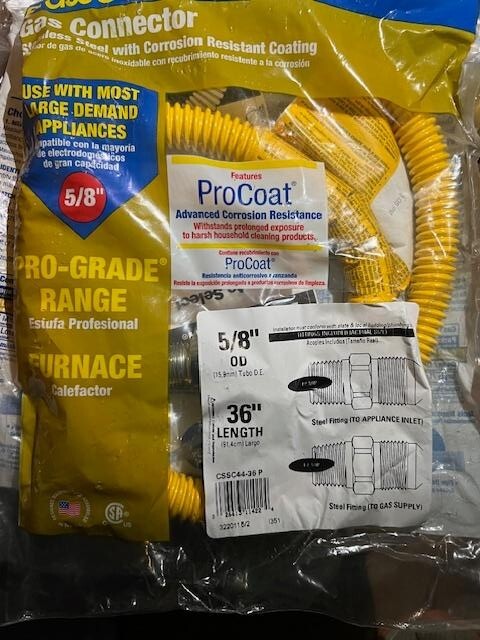BrassCraft Gas Connector CSSC44-36 P 5/8" OD 1/2" ID