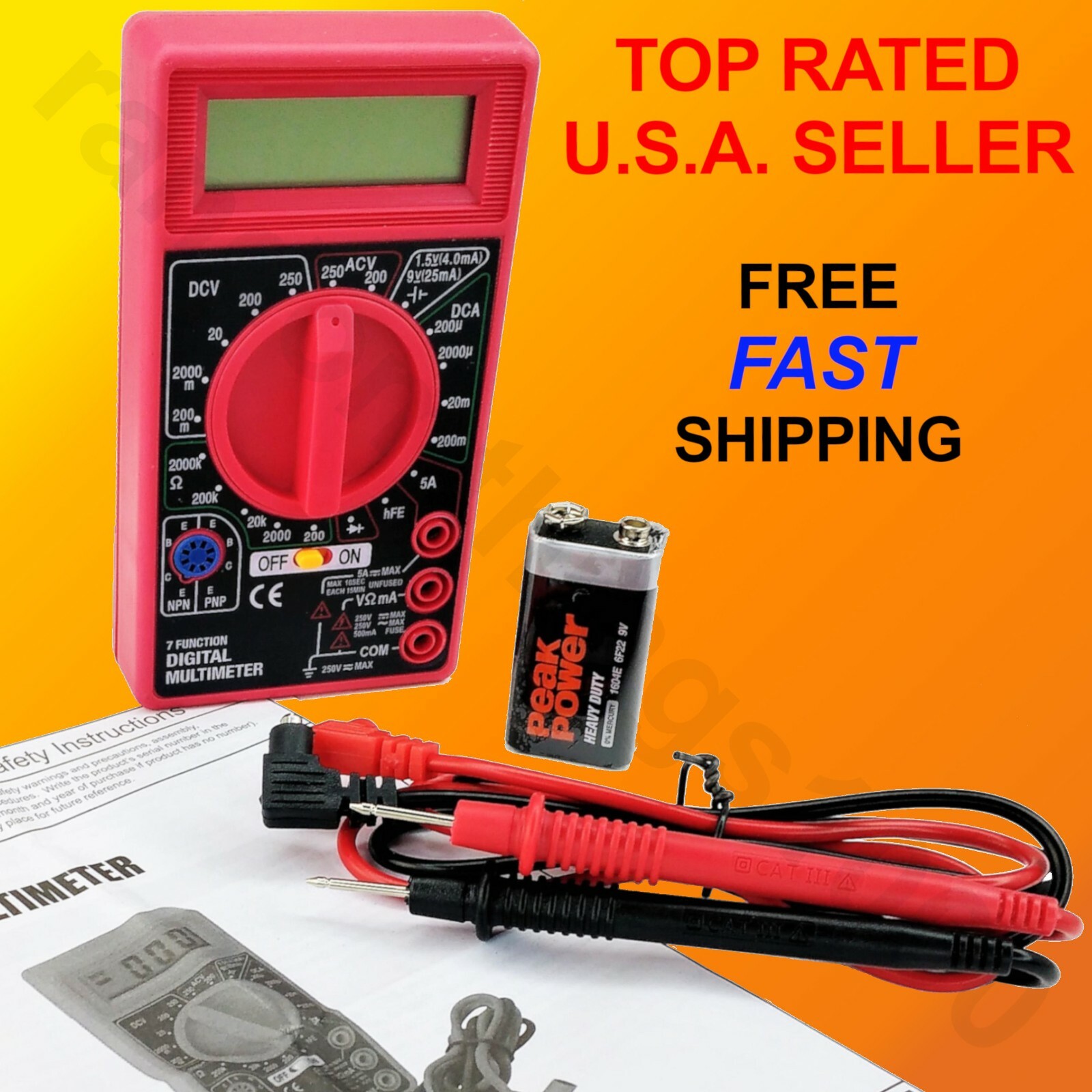 7 function digital multimeter battery tester meter voltmeter voltage tester omh