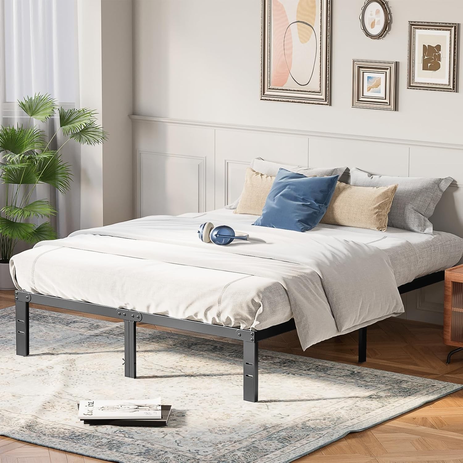 Heavy Duty Metal Queen Bed Frame with Under-Bed Storage, No Box Spring Needed...