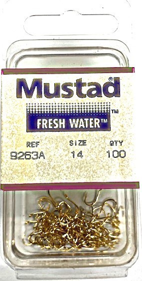 1-BOX OF 100 MUSTAD SIZE 14 GOLD HOOKS!  100 PER BOX!  BEST PRICE!  FREE SHIP!