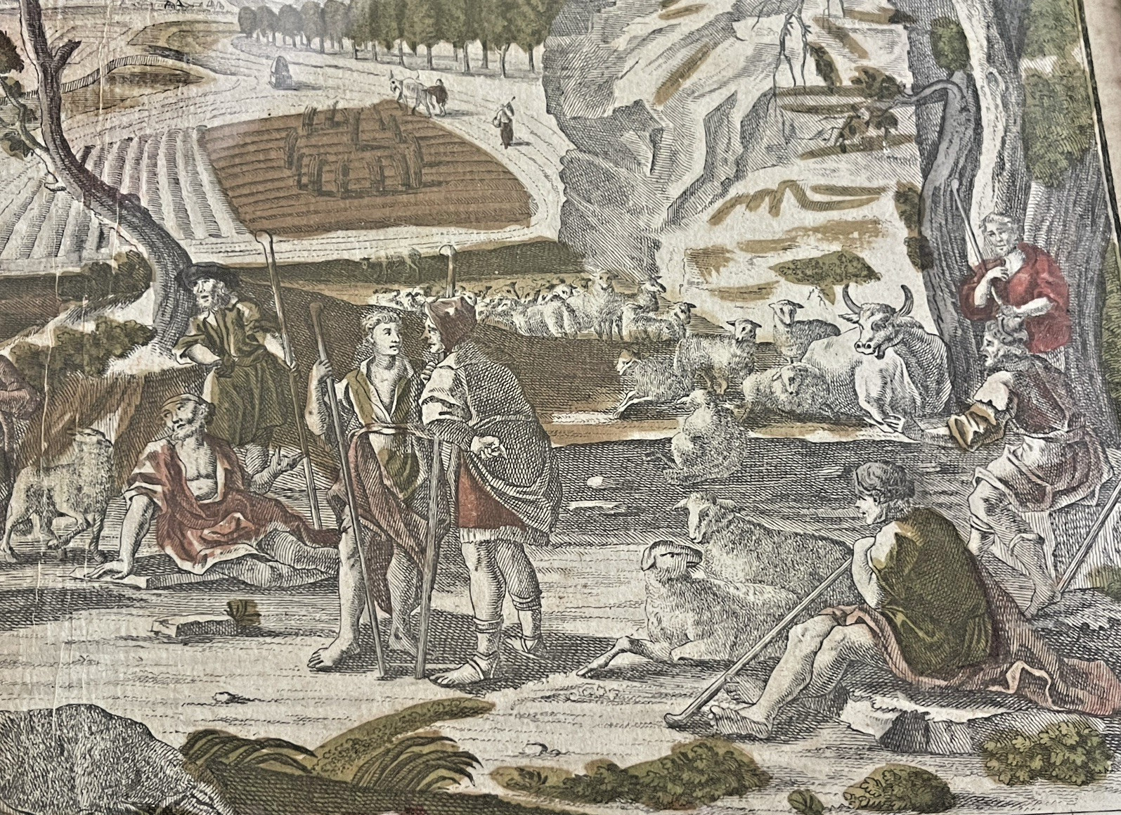 18th C Augsburg Probst Hand Colored Engraving Joseph Biblical Scene