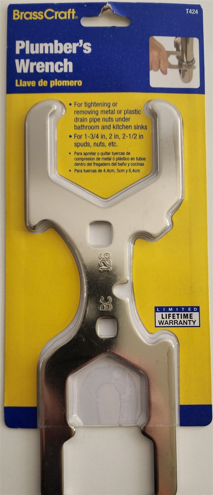 BrassCraft T424 Plumber's Wrench Steel Combo Tool Fits 1-3/4", 2", 2-1/2" Nuts