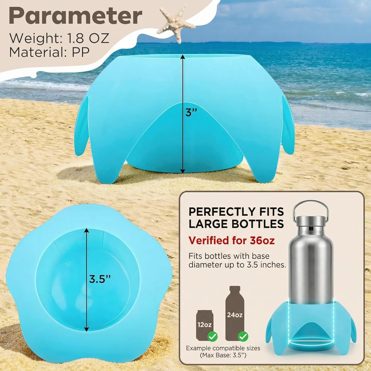 Beach Cup Holders for Sand (7 Pack) | Beach Vacation Essentials Drink Holders,