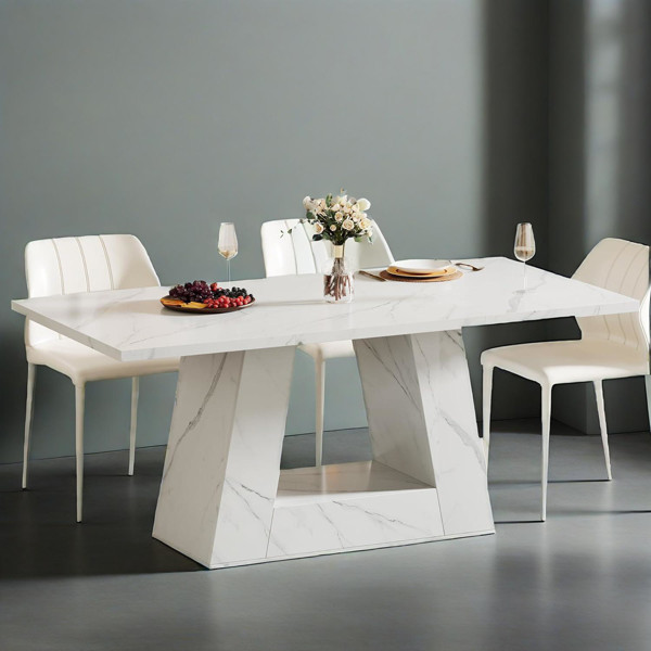 NEW Dining Table Faux Marble Rectangular Table White Modern Kitchen Dining Room