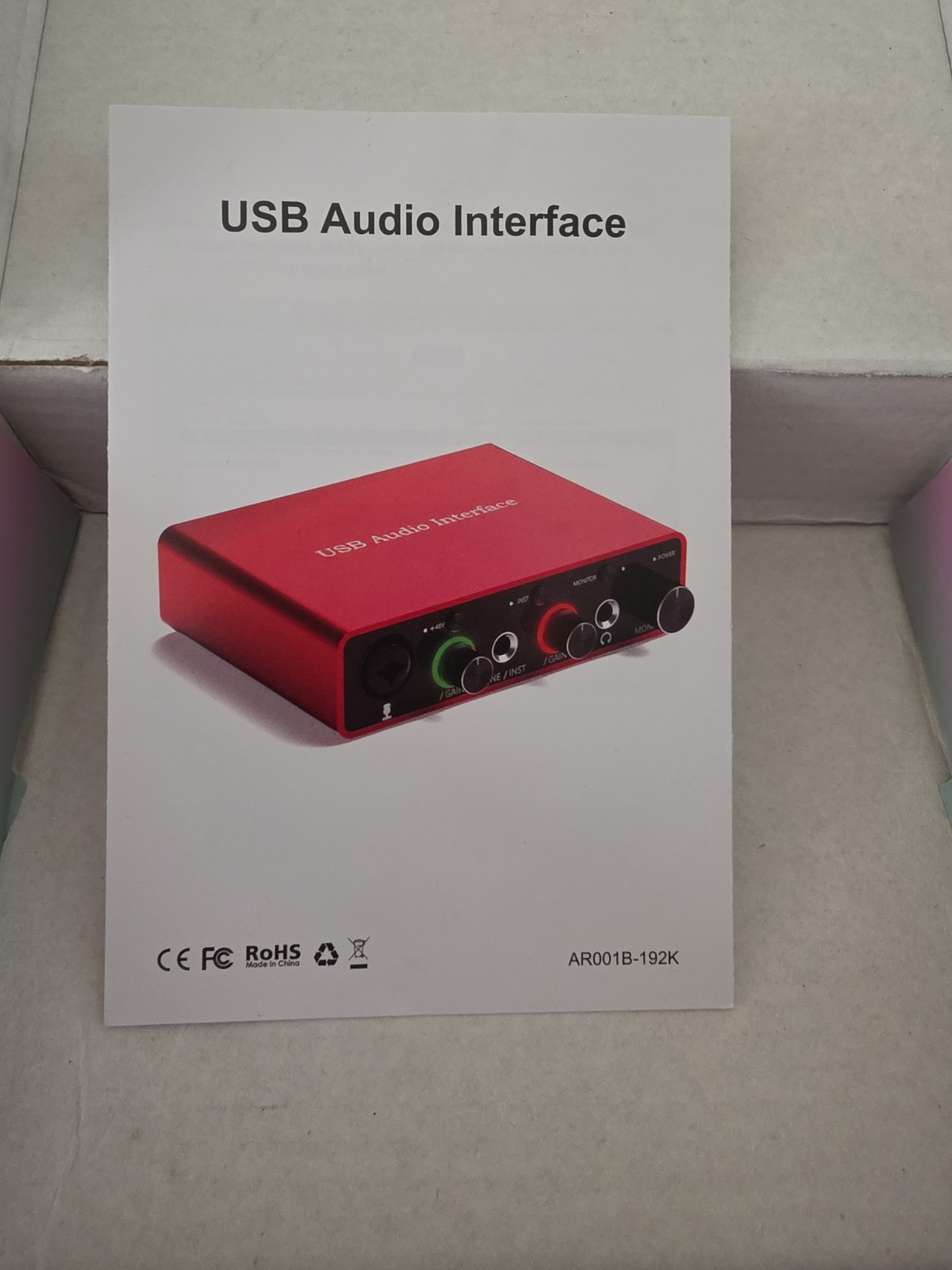 USB Audio Interface Solo (24Bit/192kHz)+48VPhantom Power BY025 AR001B
