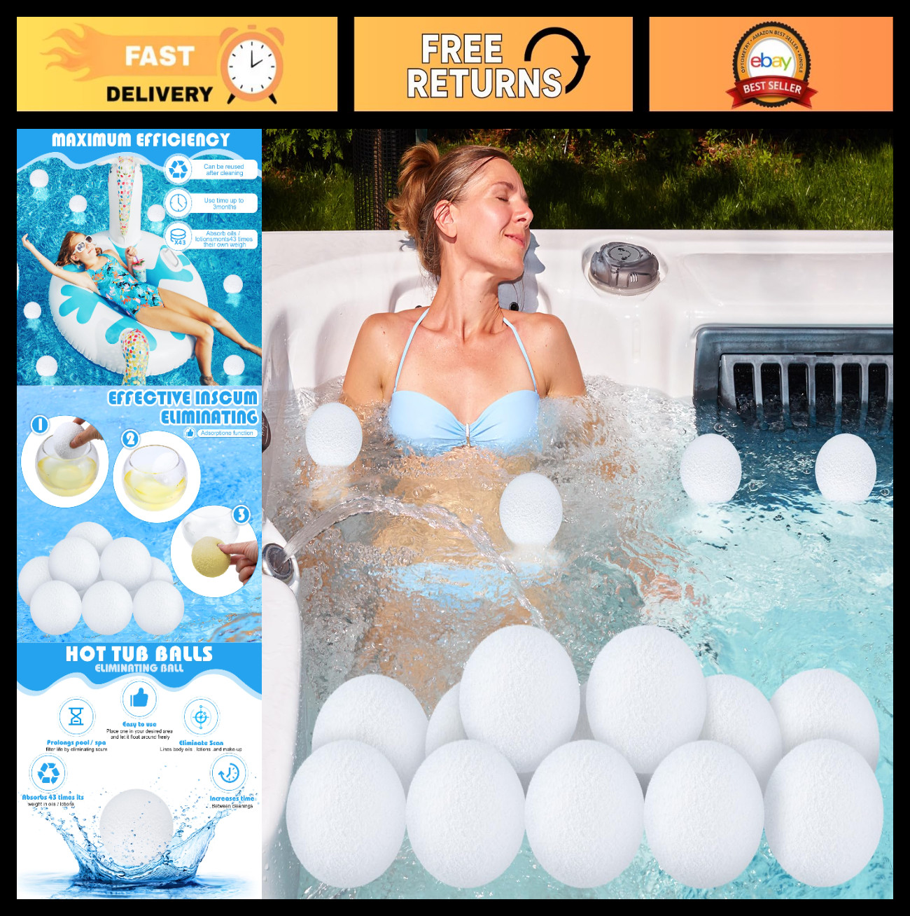 12 Pack Hot Tub Scum Absorber Balls - 3 Inch Reusable Pool Sponge for Clean Wate