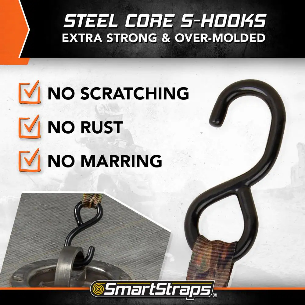 SmartStraps Ratchet Tie Down Straps 10ft x 1.5in Camo Retractable 2 Pack 1000lb
