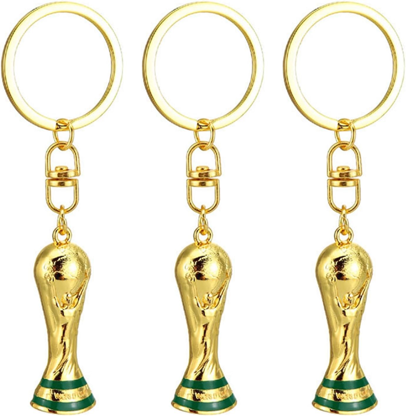 3 PCS 3D World Cup Trophy Golden Keychain Set Charm, Premium Zinc Alloy Football