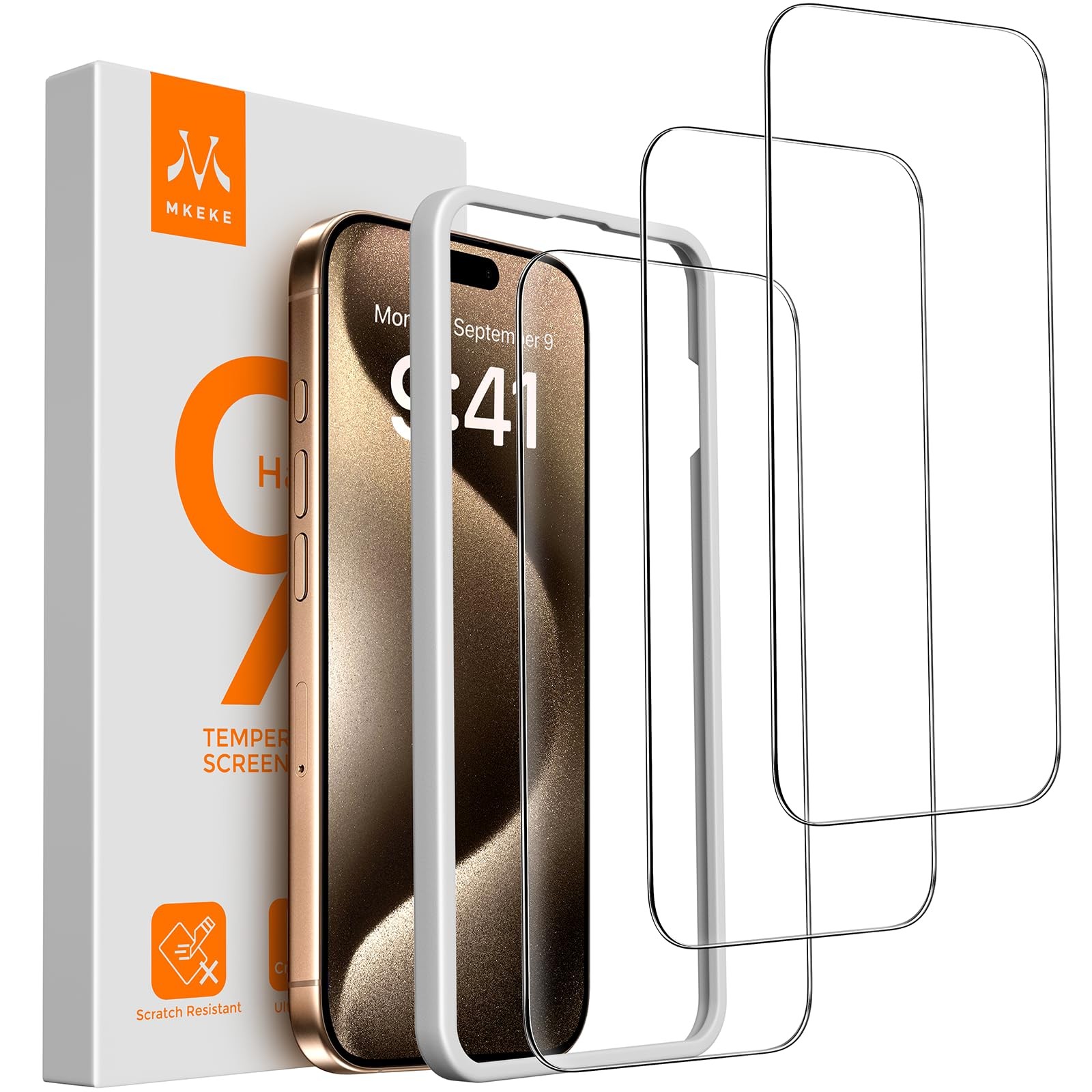 For iPhone 15 Pro Max Screen Protector 3 Pack 9H Tempered Glass Bubble Free