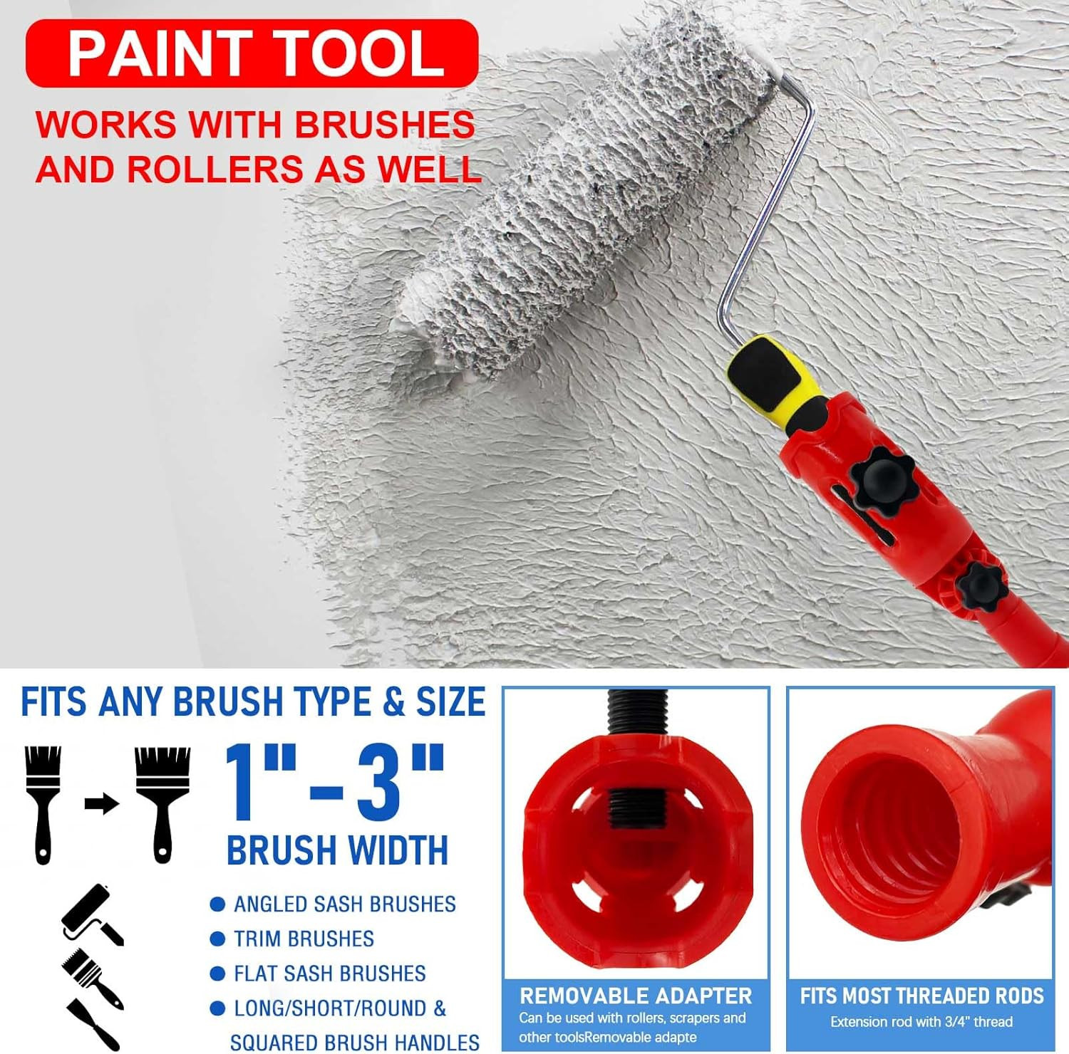 Multi-Angle Paint Brush Extender for High Ceiling, 1 PCS Extension Pole Attachme