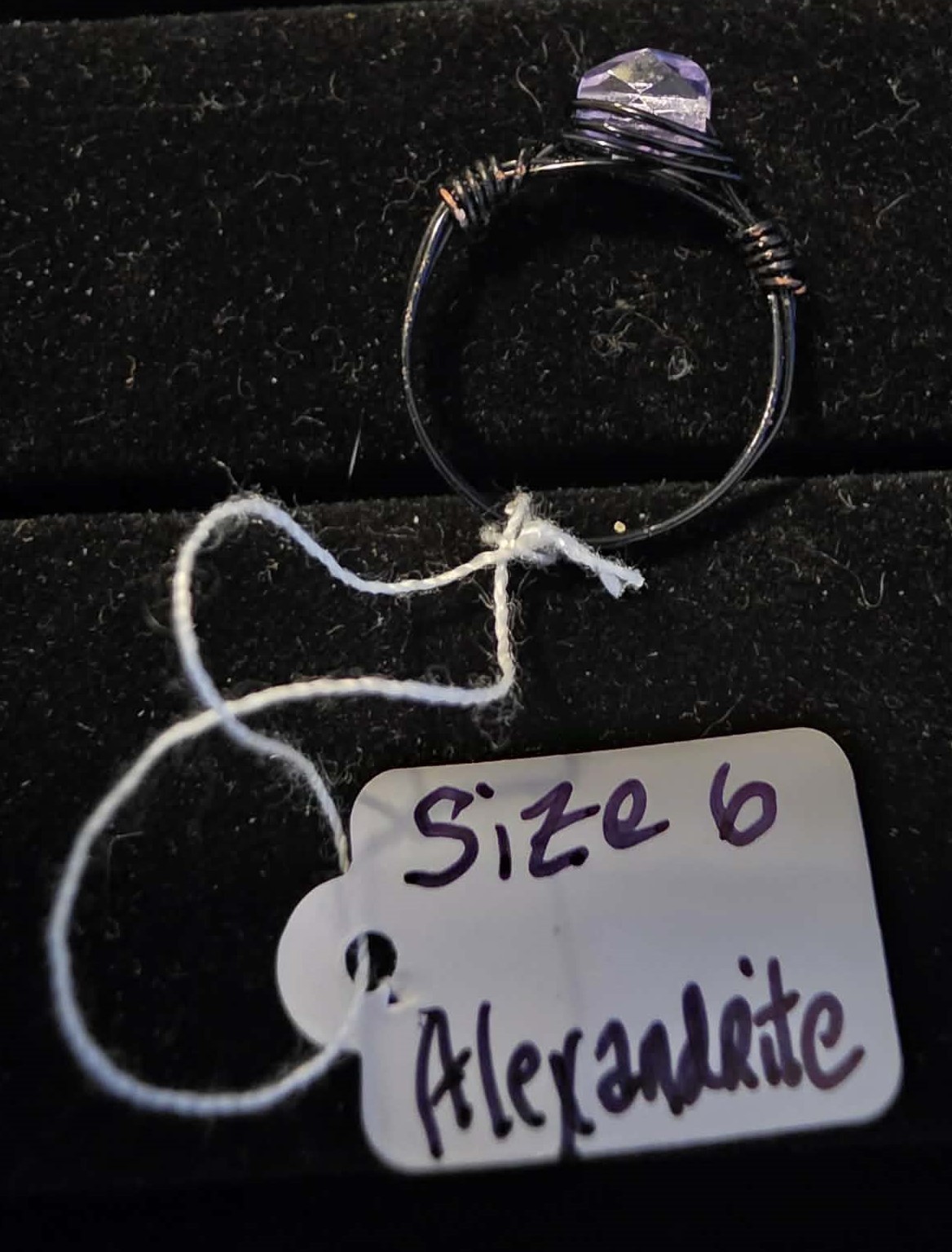 Handmade size 6 wire-wrapped alexandrite rings with hematite colored wire