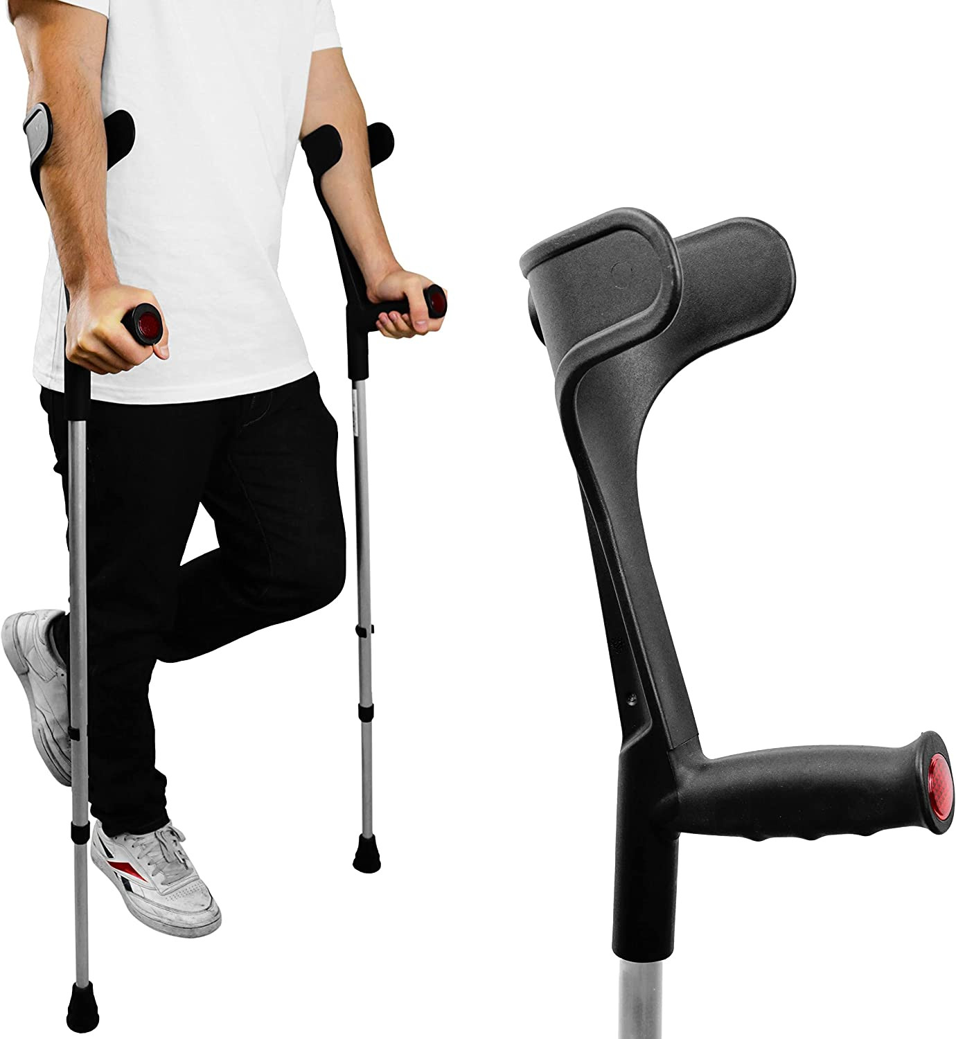 Forearm Crutches for Adults (x2 Units) Open Cuff, Adjustable Height, Aluminium,