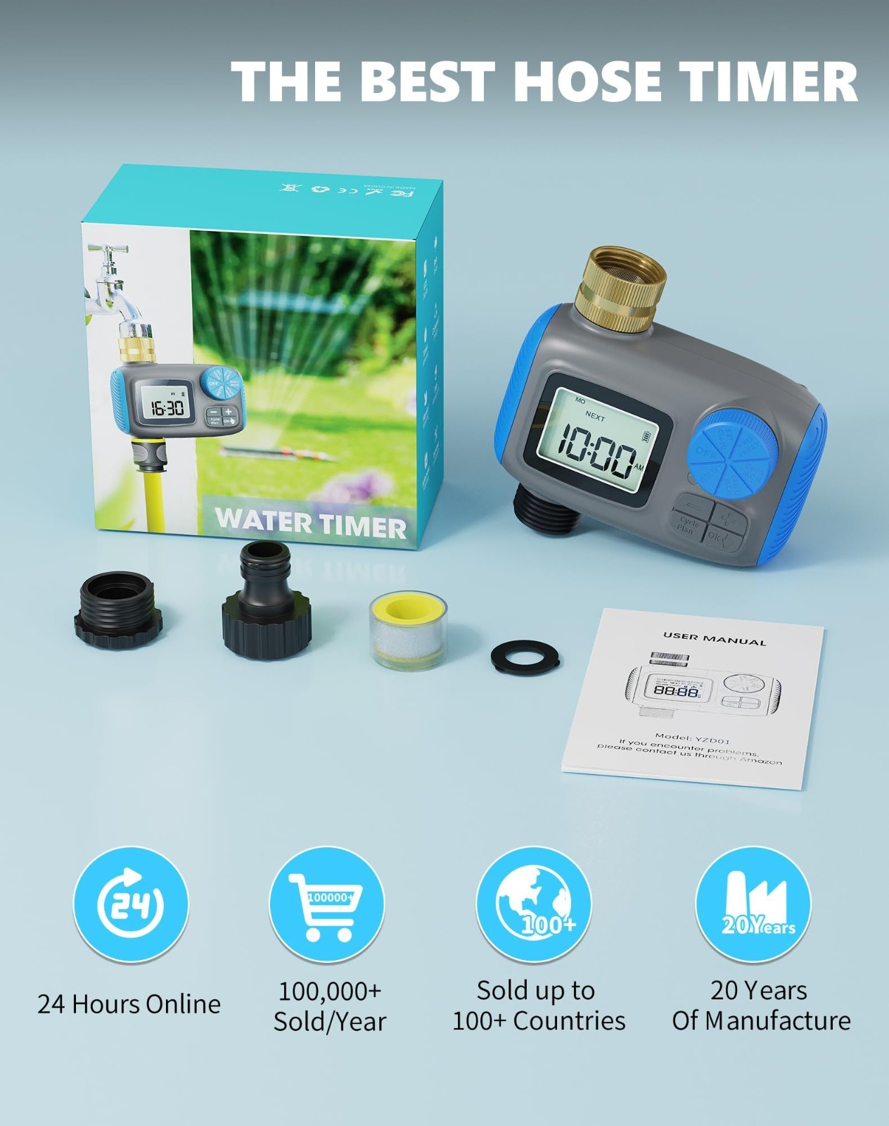 Digital Sprinkler Timer with Brass Swivel - Automatic Watering System for Garden