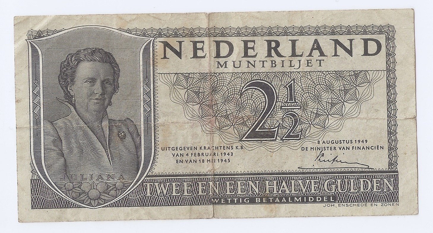 Netherlands 2.5  gulden 1949 Queen Juliana, High grade!!!