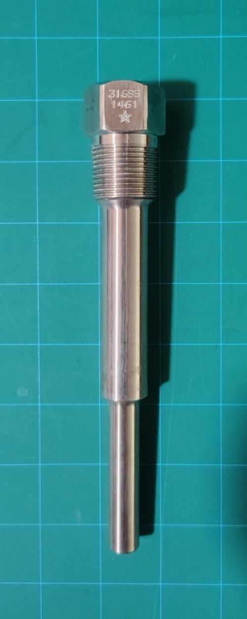 5.5" Thermowell 1/2" FNPT x 3/4" NPT 316SS Temperature Probe 1/4" in Bore (NEW)