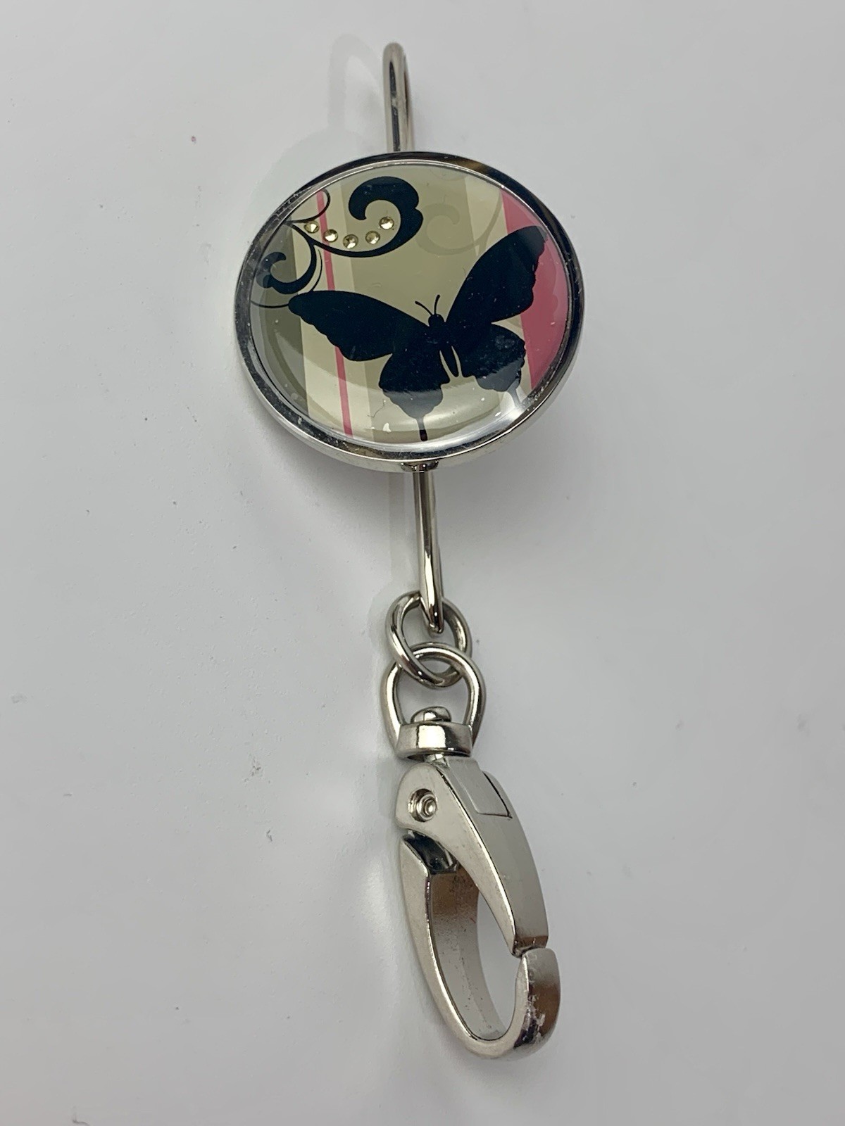 GLAM Keychain w/Key Finder Hook - Butterfly & Stripes Heart - New Old Stock!