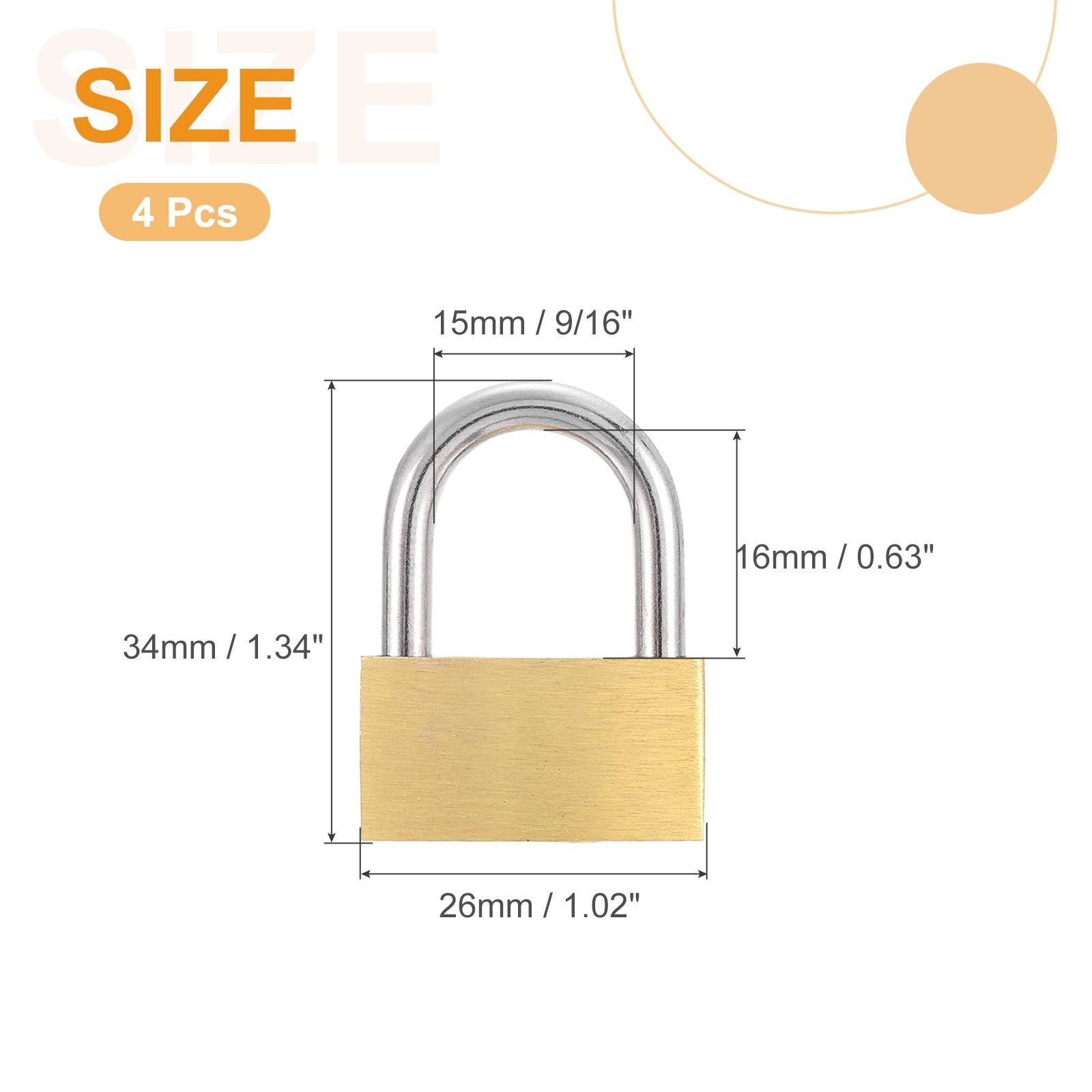 4Pcs Solid Brass Padlock with Key 1" Wide Body Small Locks Lock