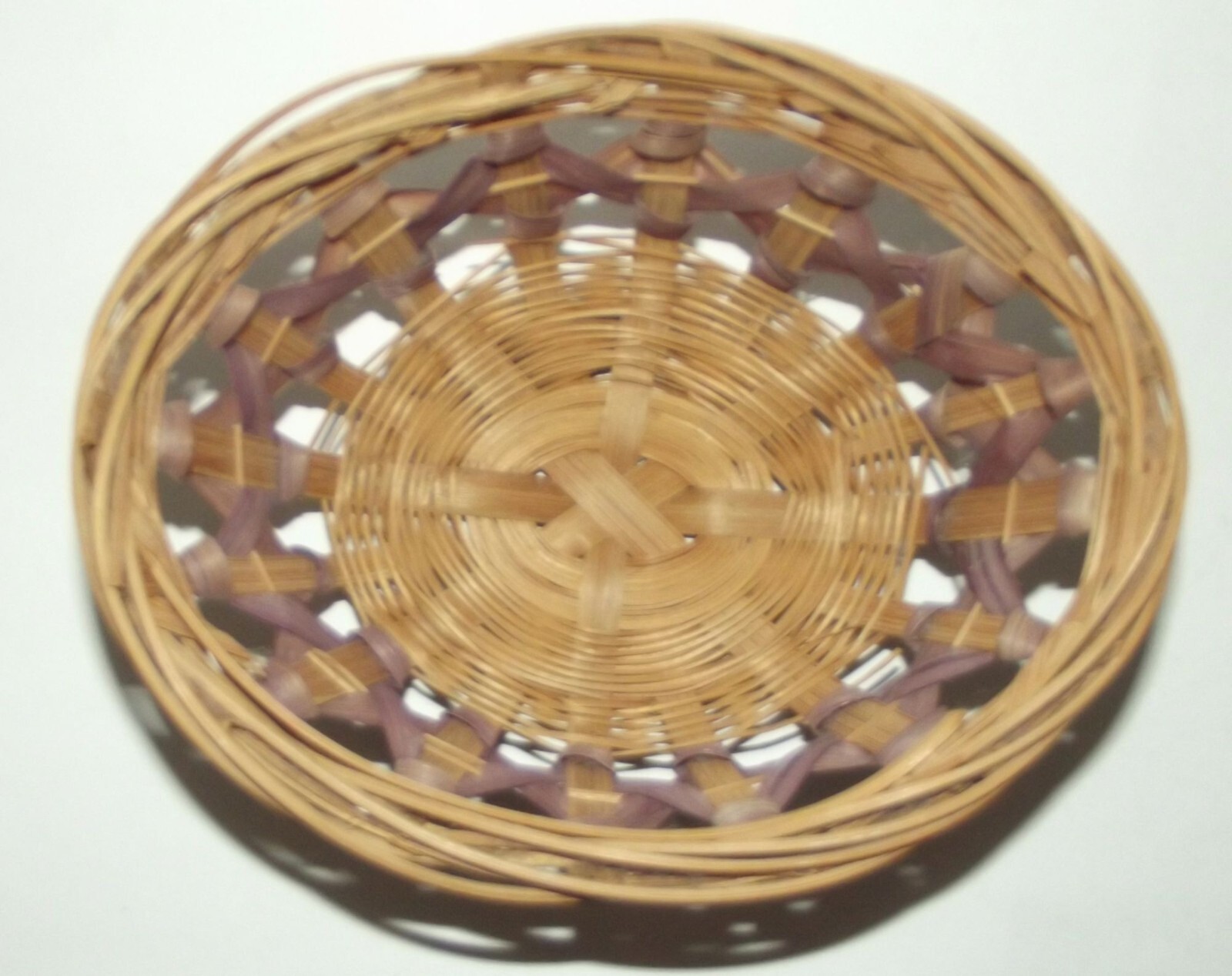 Basket small 5.5" oval woven tiny open trinket brown purple