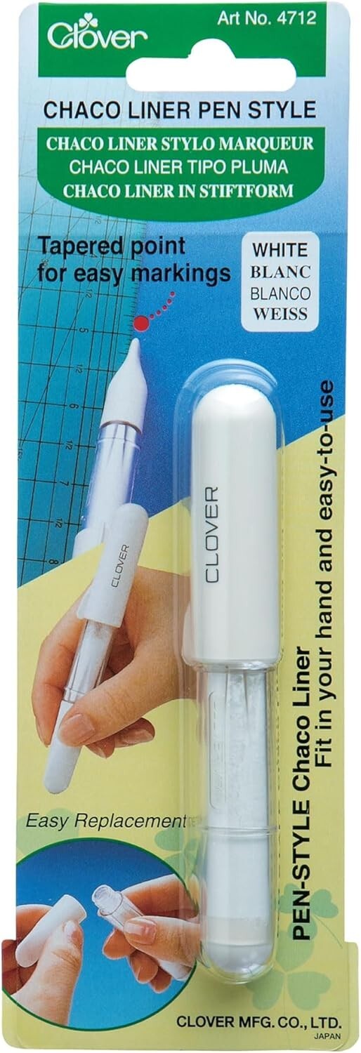 Clover Chaco Liner Pen Style WHITE w/Tapered Point- Easy Quilting Marking #4712