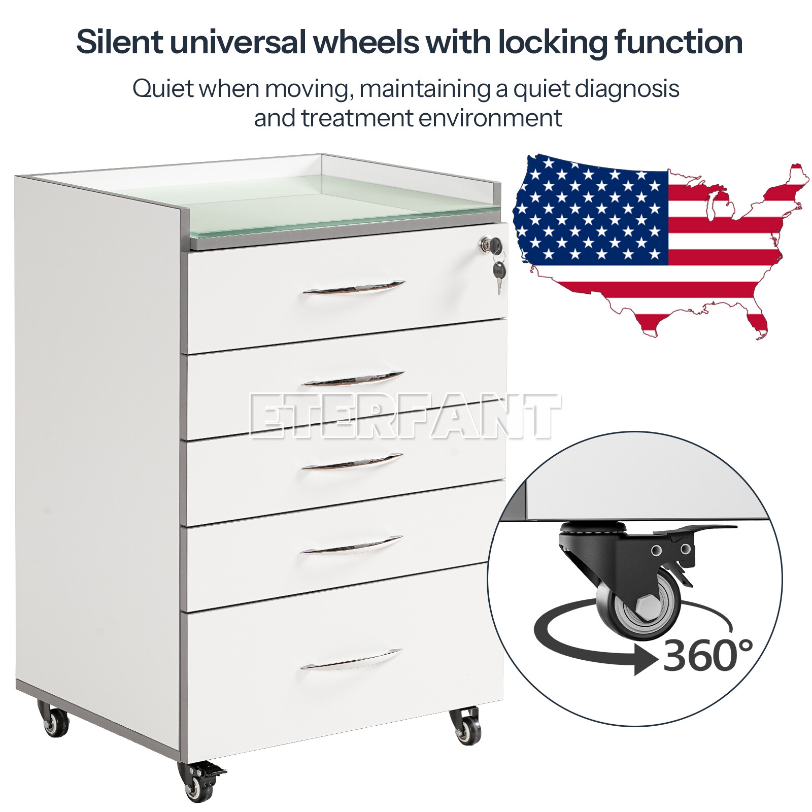 Dental 5 Drawers Cart Acrylic Mobile Wooden Cabinet/Trolley Cart with Socket