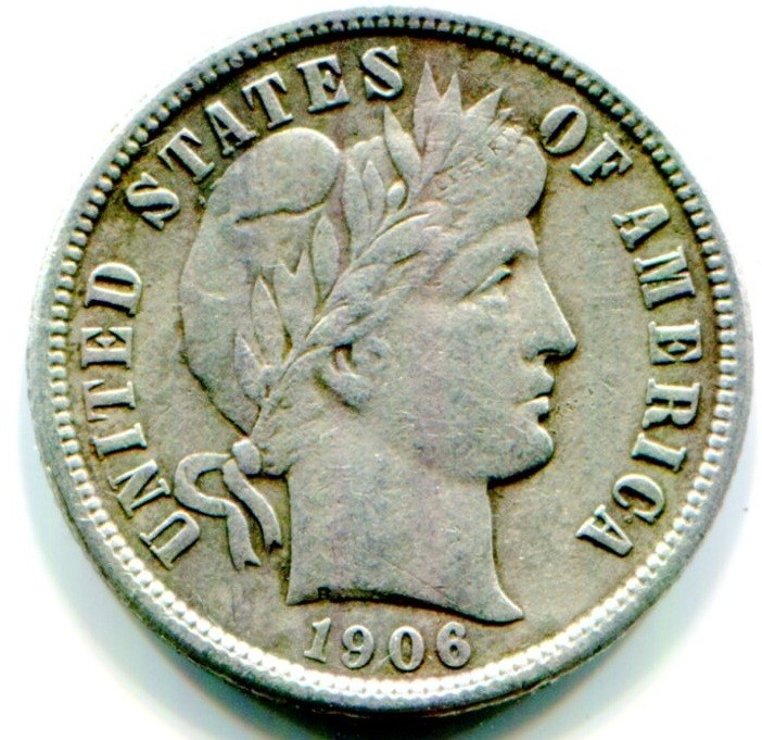 1906 Silver Barber Dime !  Full Clear LIBERTY !    Rough Surface