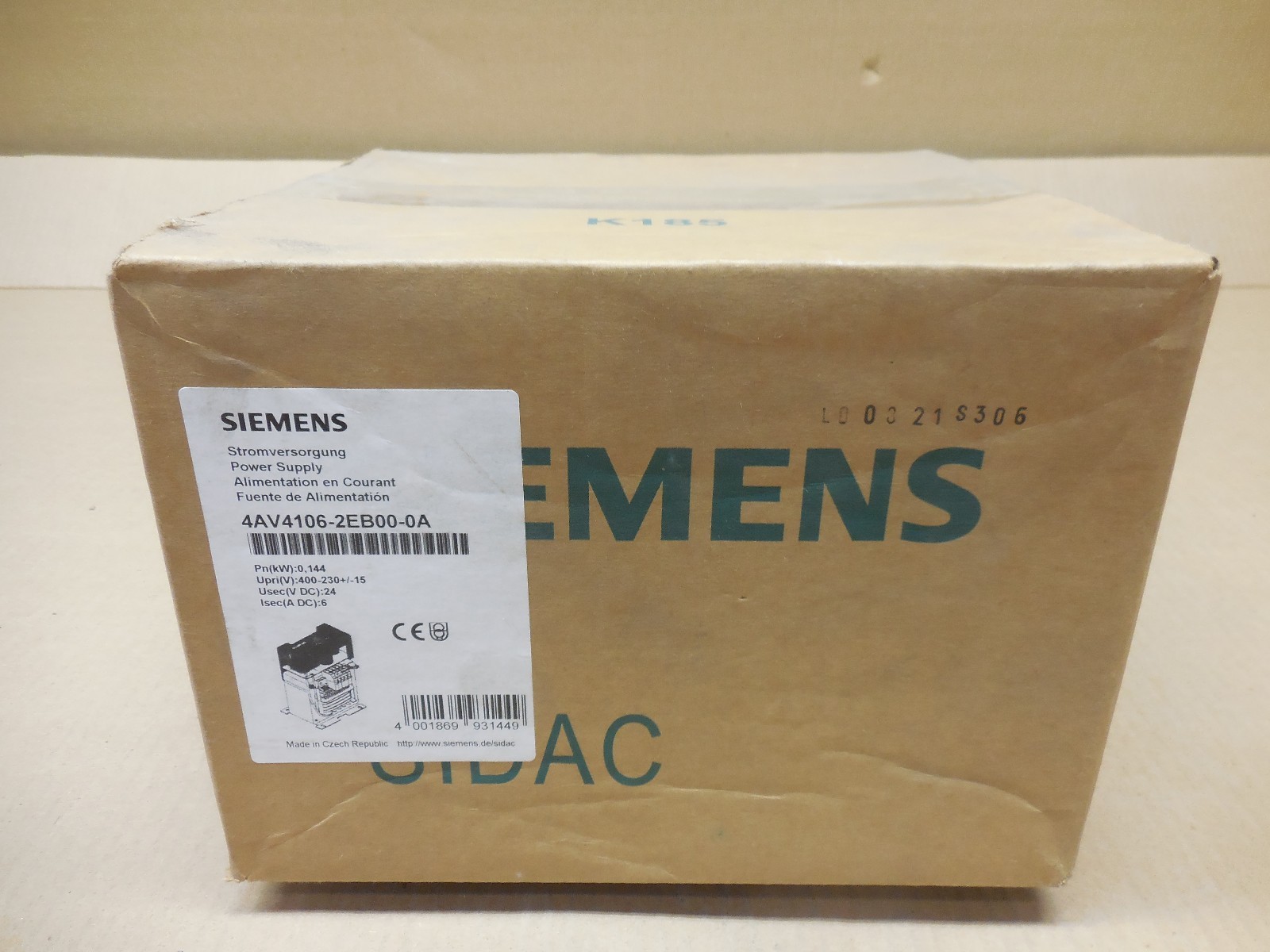 NEW SIEMENS 4AV4106-2EB00-0A SIDAC POWER SUPPLY  UPRI: 400-230V USEC: 24 VDC 1PH