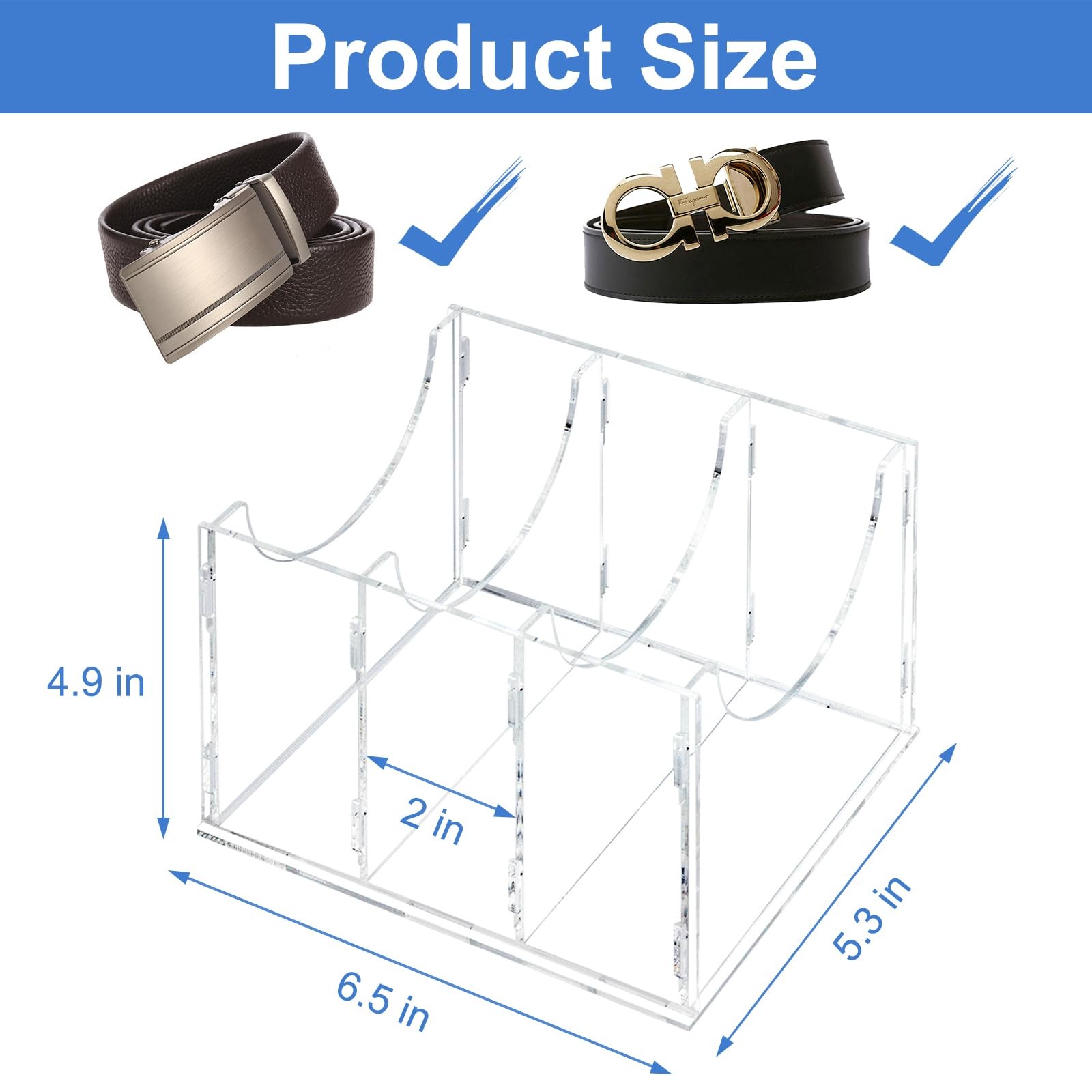 3 Compartment Acrylic Belt Storage Organizer Closet Drawer Clear Display