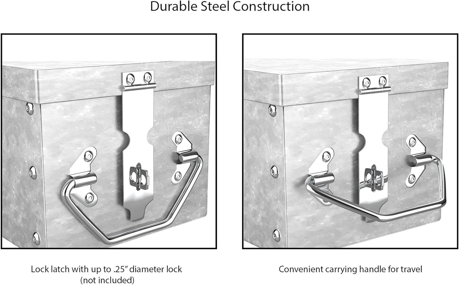 Lock Box with Folding Handle - Durable Metal Storage Chest with Stackable Des...