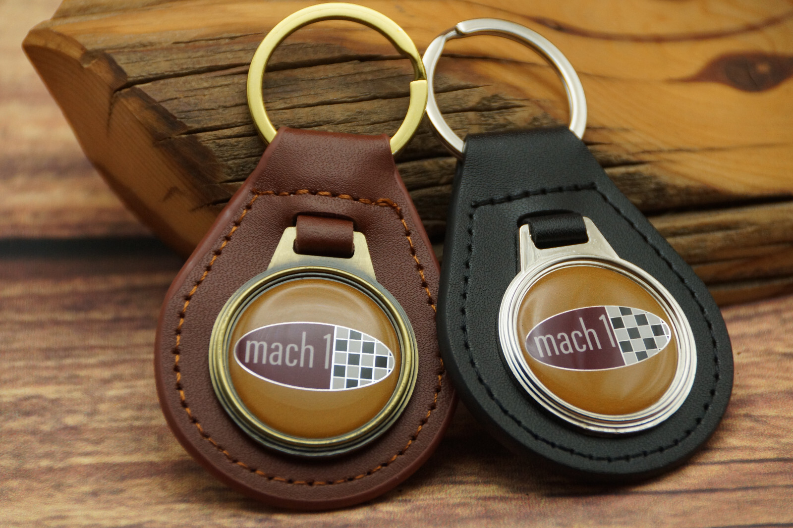 ⭐ RARE VINTAGE 1970s FORD MUSTANG MACH I BLACK Leather Key Chain Ring Fob NOS ⭐