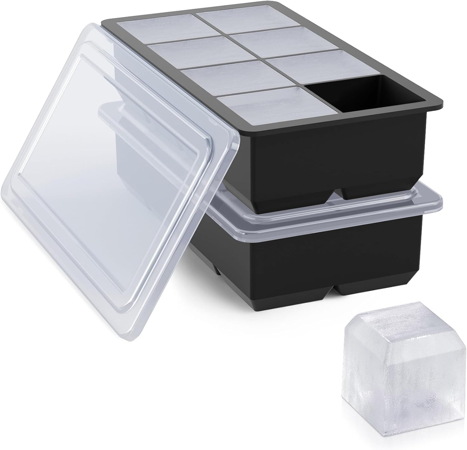 Bangp Large Ice Cube Tray for Whiskey,2 Pack Stackable Big Ice Cube Molds Make 1