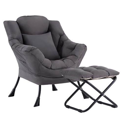 Lazy Chair with Ottoman, Dark Gray-footstool With Right Angle Frame-pillow