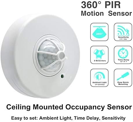 360 Degree Ceiling Occupancy Sensor PIR Motion Sensor Switch with 3 detectors,10