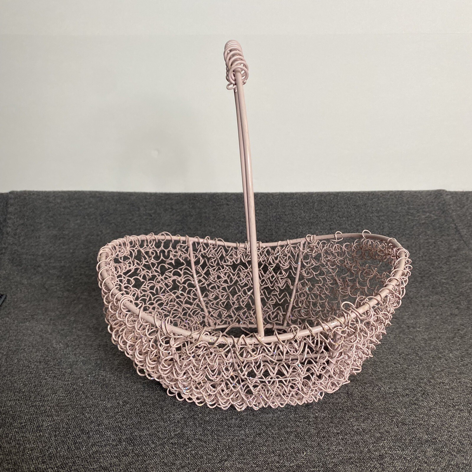 Metal Wire Basket Pink Glittery Glitter Decoration Handle