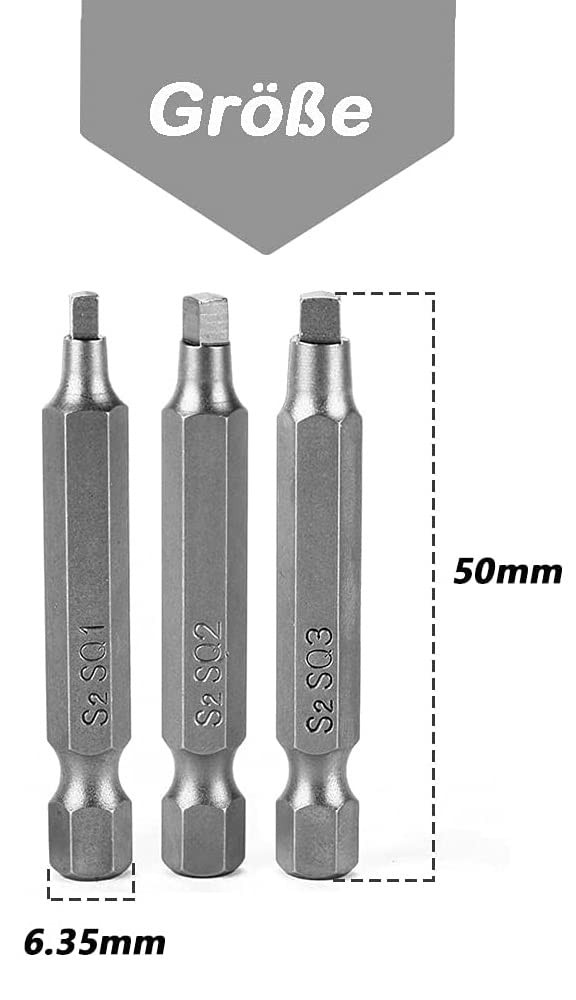 Fixinus 6 Pieces Square Screwdriver Bits, 1/4 inch Hex Shank S2 6
