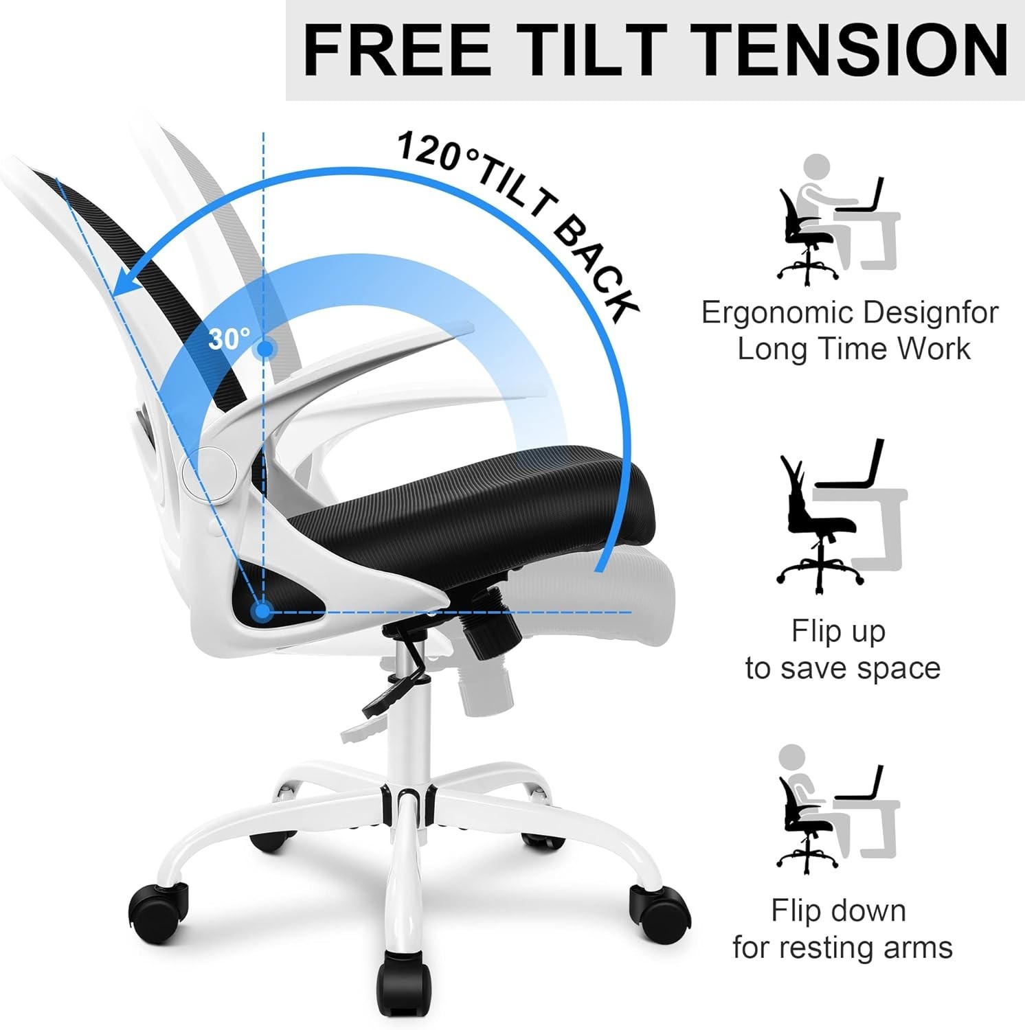 Elite Ergonomic Computer Chair - Adjustable Lumbar Support, Swivel Base, White