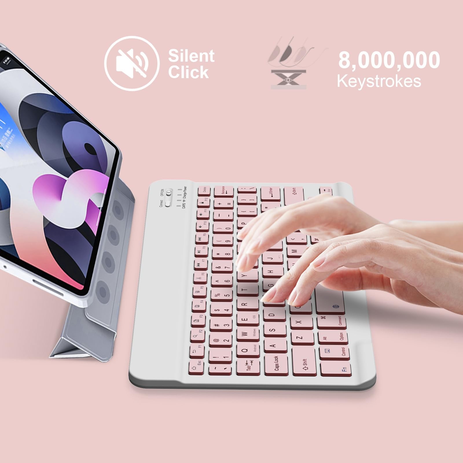 NOOX Bluetooth Keyboard for iPad A16 11th 10th Generation, Pro Pink