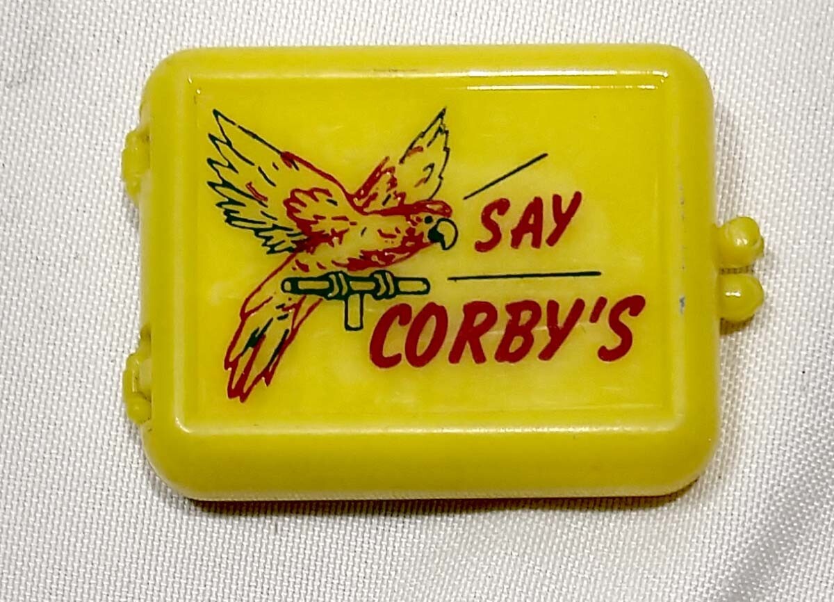 Say CORBY'S Whiskey Advertising plastic bobby pin case Vintage alcohol premium