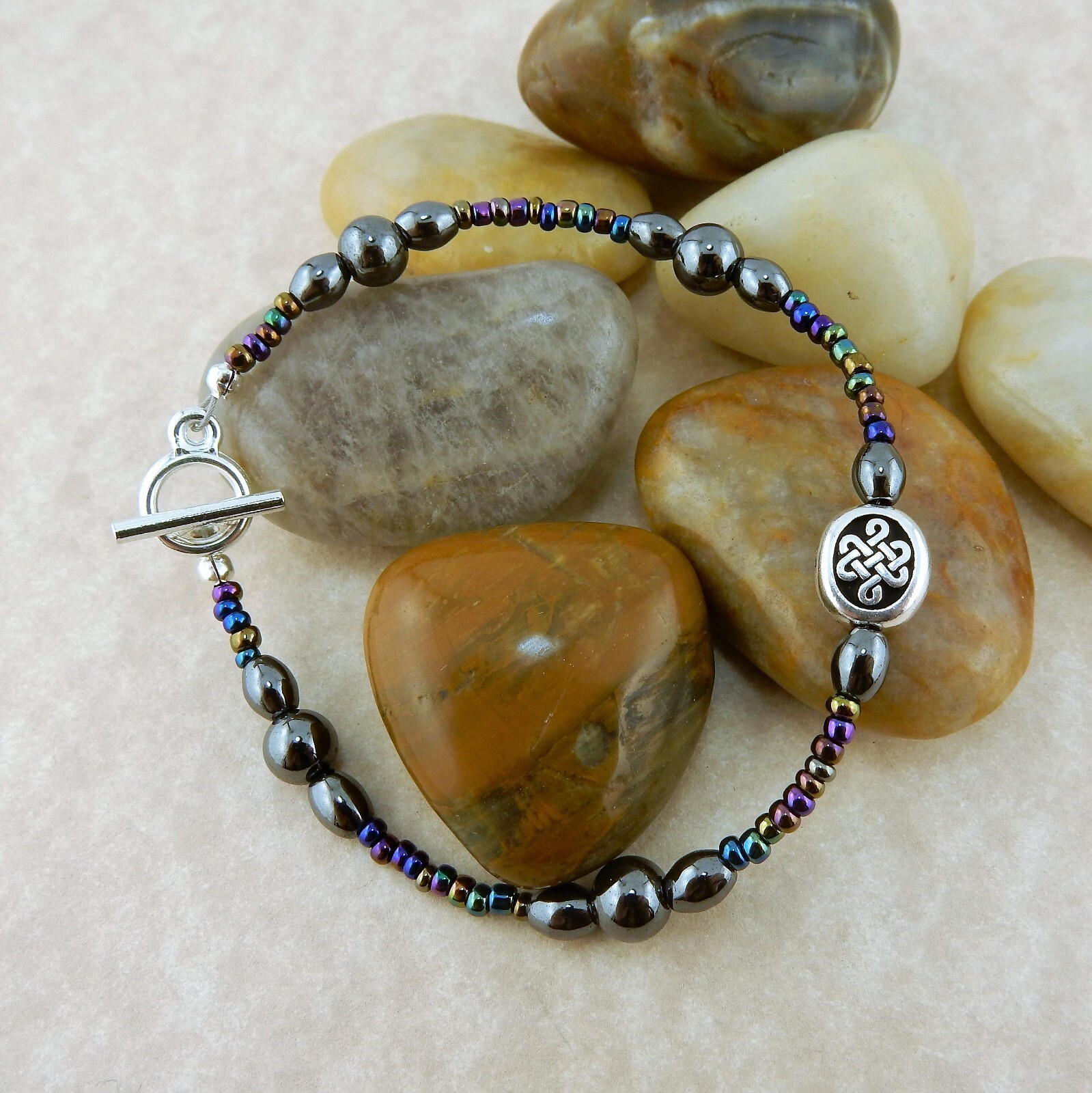 Celtic Knot beaded bracelet w/ genuine Hematite beads Chakra