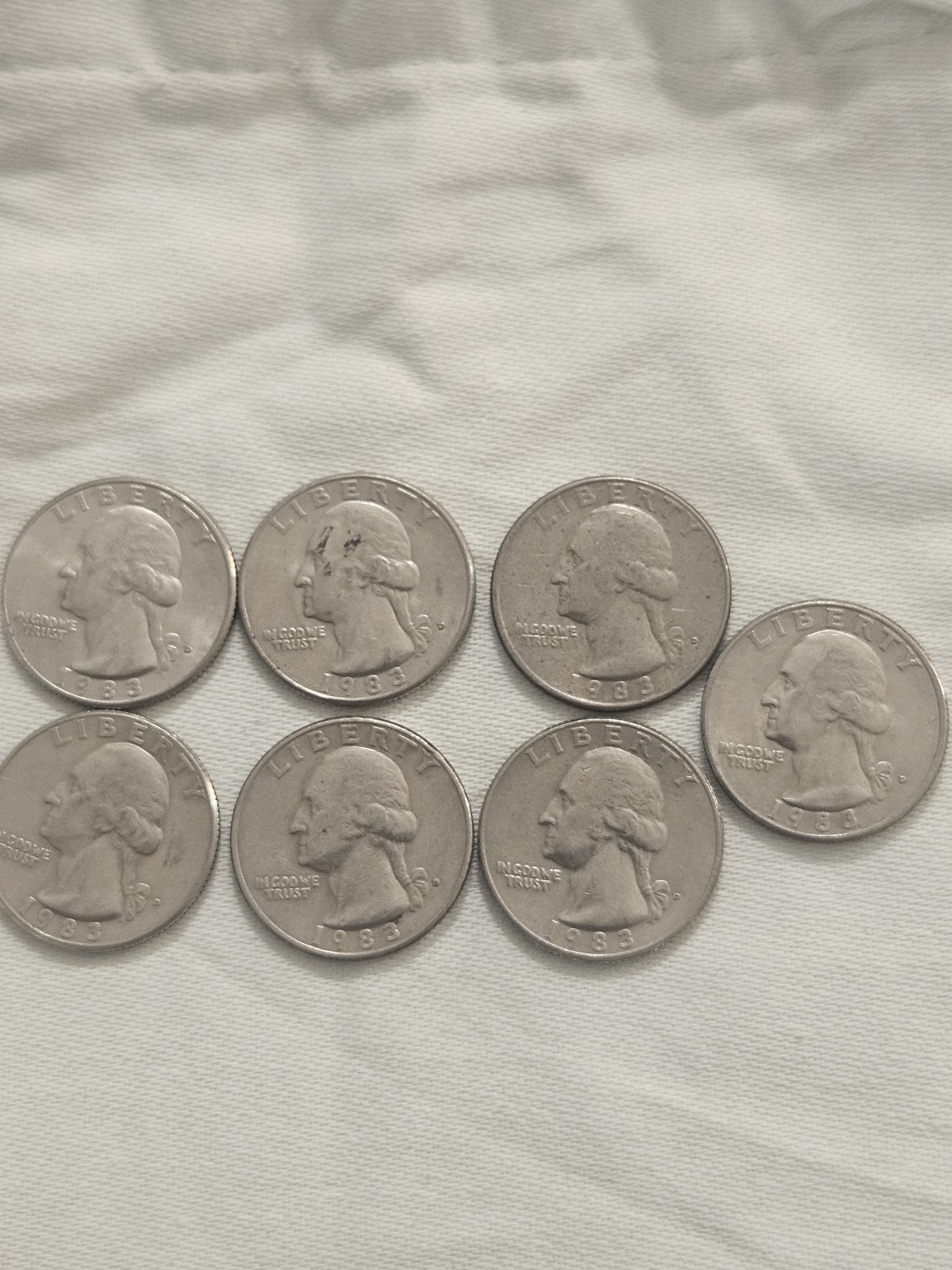 Lot Of 7 1983 D Washington Quarters Not Uncirculated But In Condition