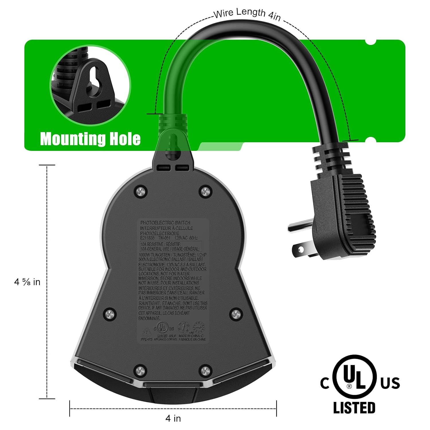 Outdoor Light Sensor Timer, 24 Hours Heavy Duty Waterproof Outlet Timer with 2,