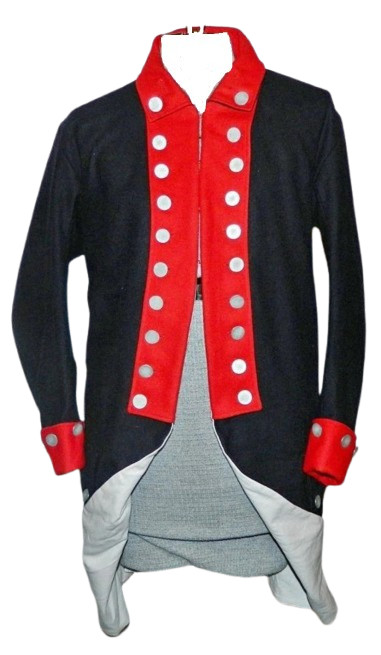 Revolutionary War Continental Regimental Coat Navy Blue With Red Facings