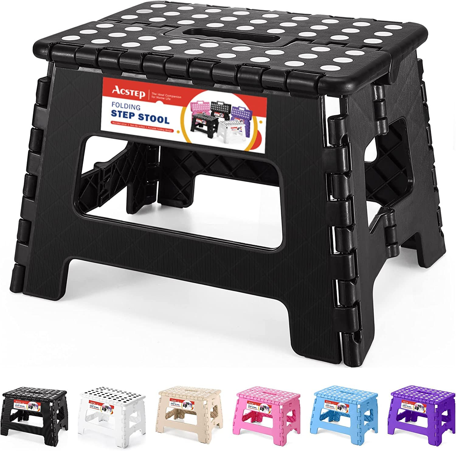 Folding Step Stool 9 Inch, Non-Slip Foldable Stools for Kids, Black | Heavy Duty