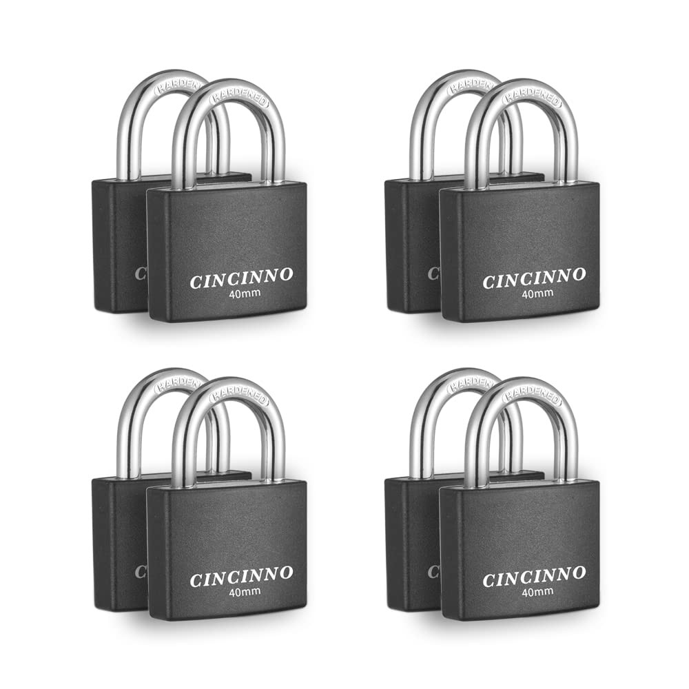 CINCINNO 8 Pack Aluminum Padlocks 1-9/16 in Keyed Lock Outdoor Security Set