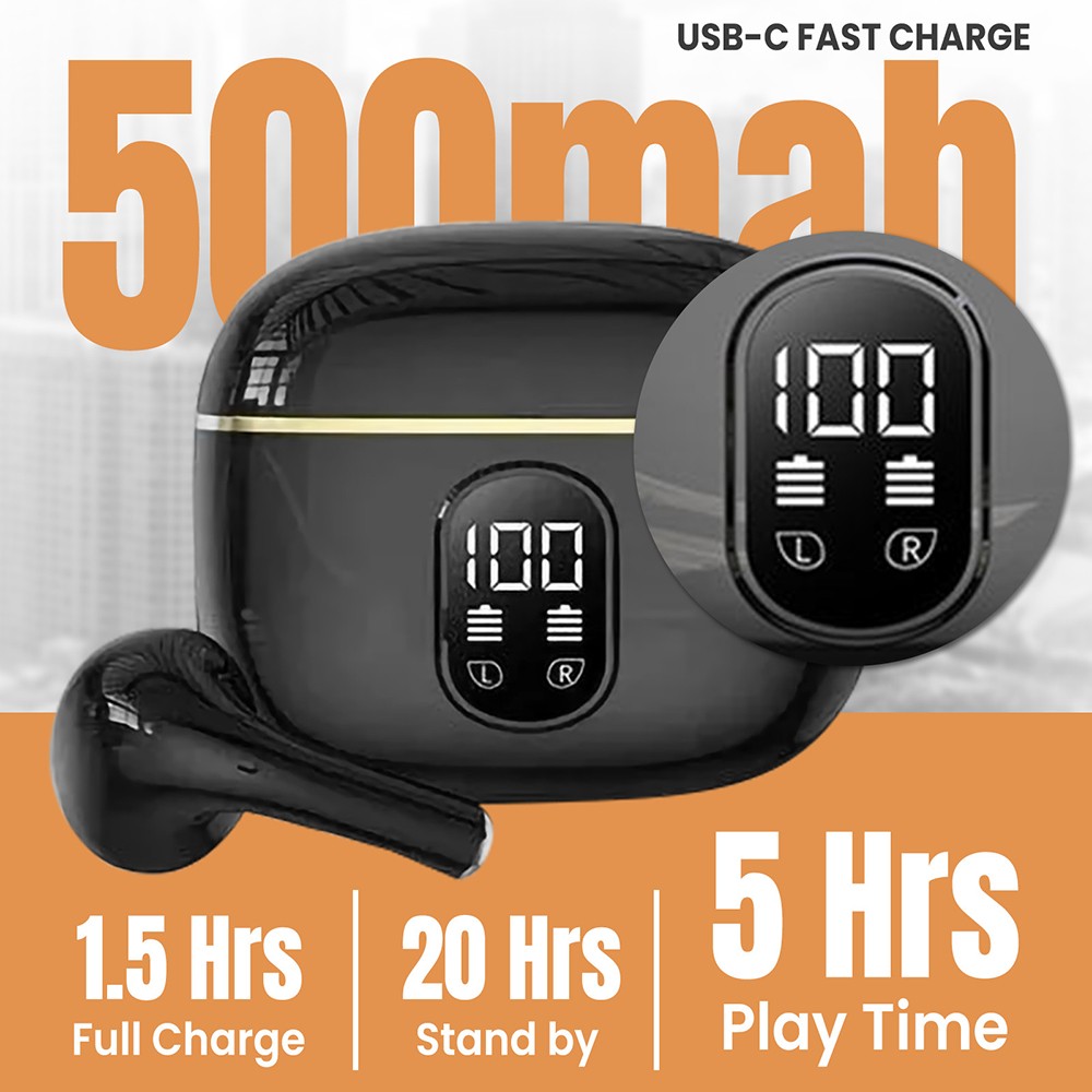 Bluetooth Earbuds Headset 5.3 Wireless Noise Cancelling TWS Waterproof Type-C US