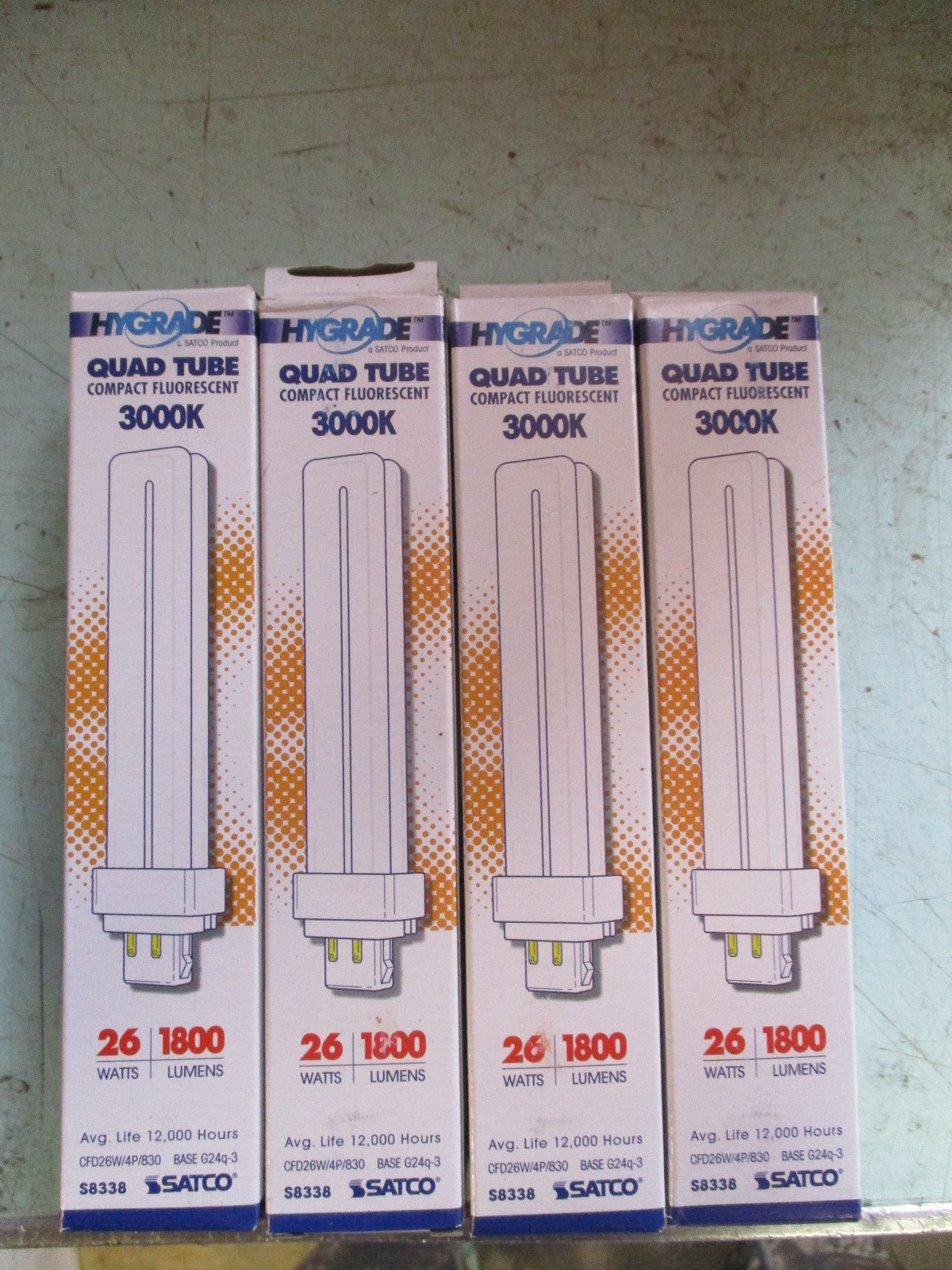 4 PACK Satco S8338 CFD26W/4P/830 26W 4-Pin G24q-3 T4 CFL 3000K Warm White M7