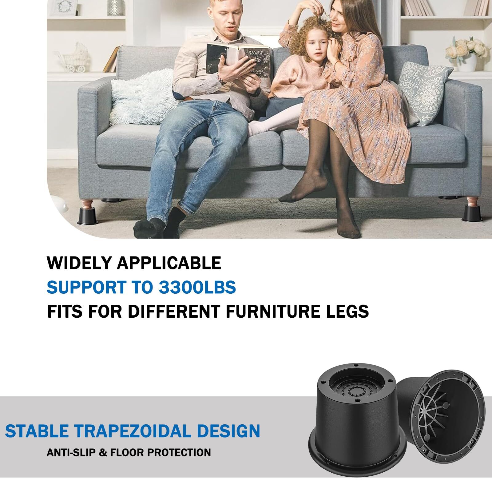 8 Pack 2 Inch Black Round Furniture Risers for Chair/Table Bed Lifts Risers