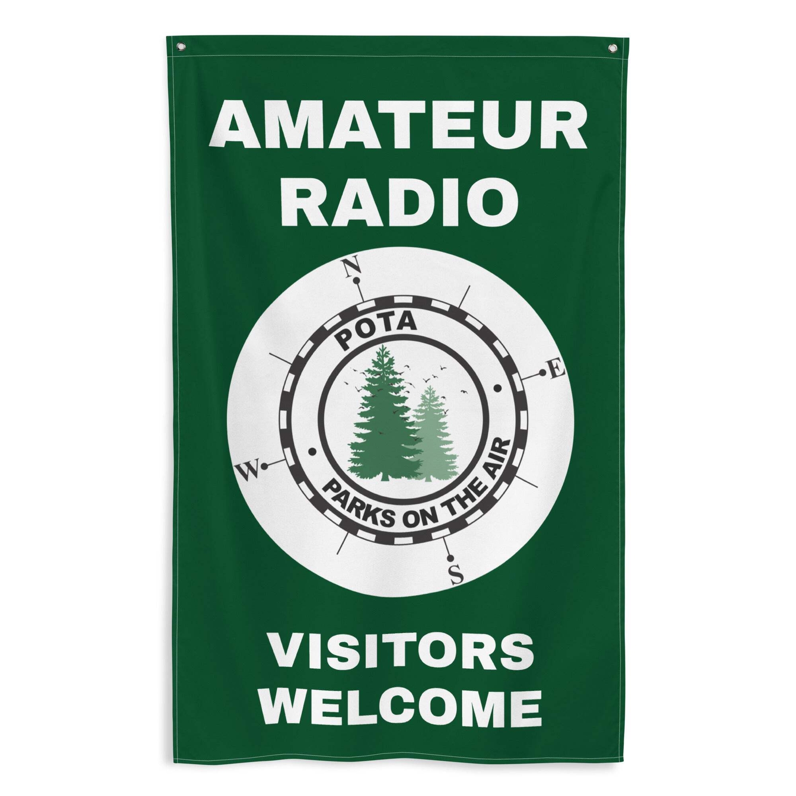 Large Vertical Green Parks on the Air Flag - POTA - Amateur Radio 34.5" x 56"