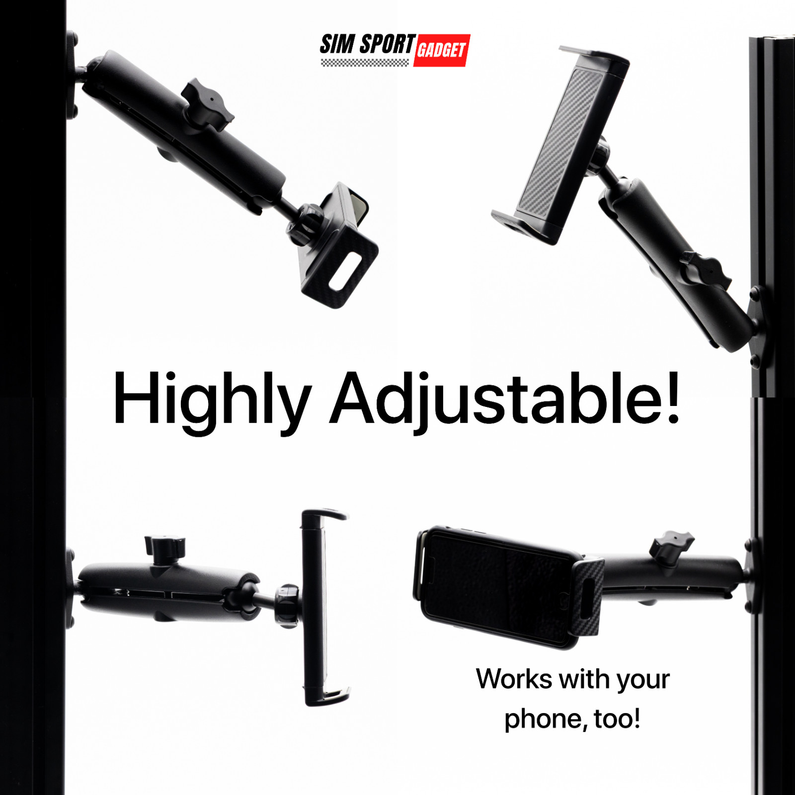 Heavy-Duty Tablet Holder for Sim Rig | Adjustable Swivel Mount | Sim Racing |