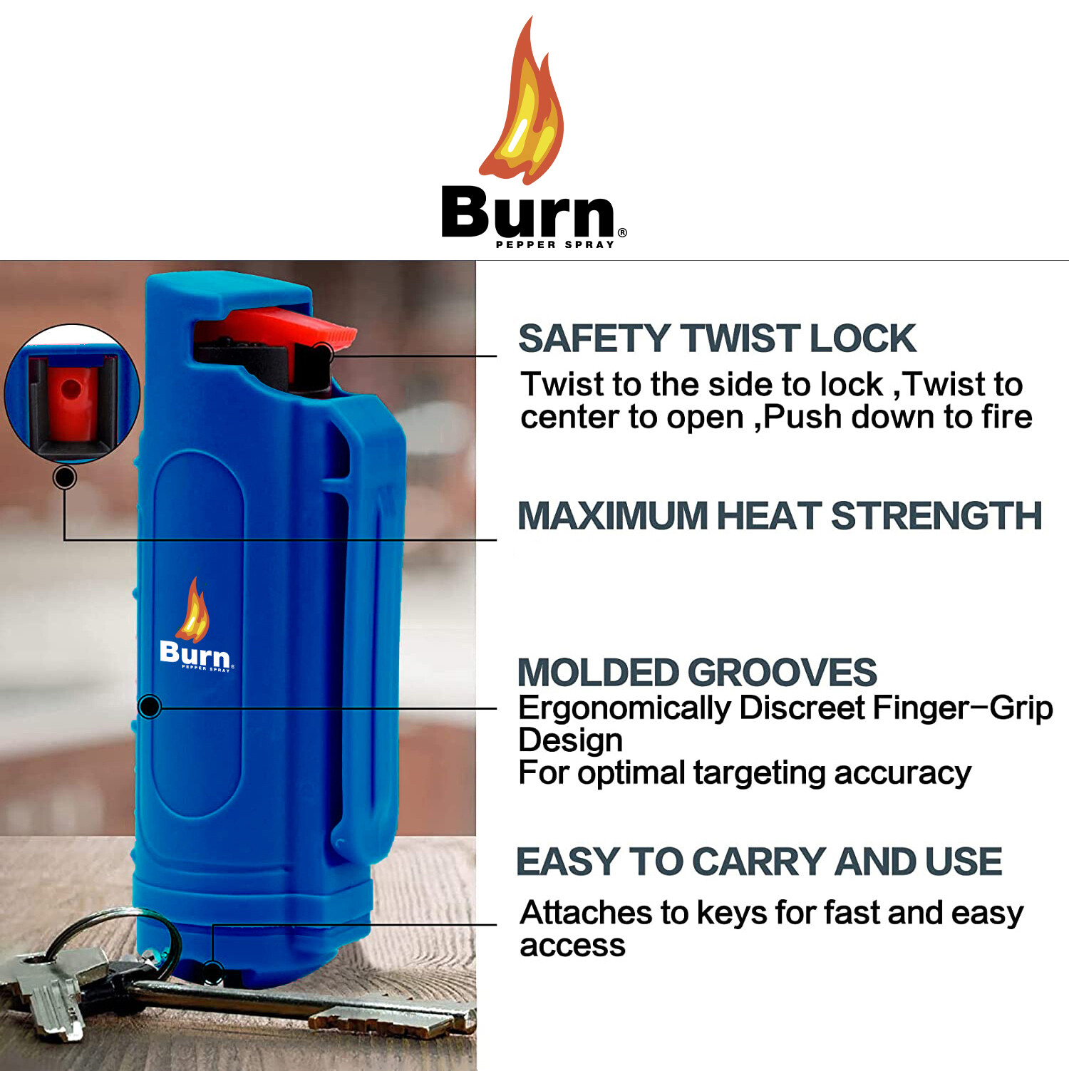 8 PACK BURN Pepper Spray 0.5oz Self Defense Keychain Security Case Molded Blue