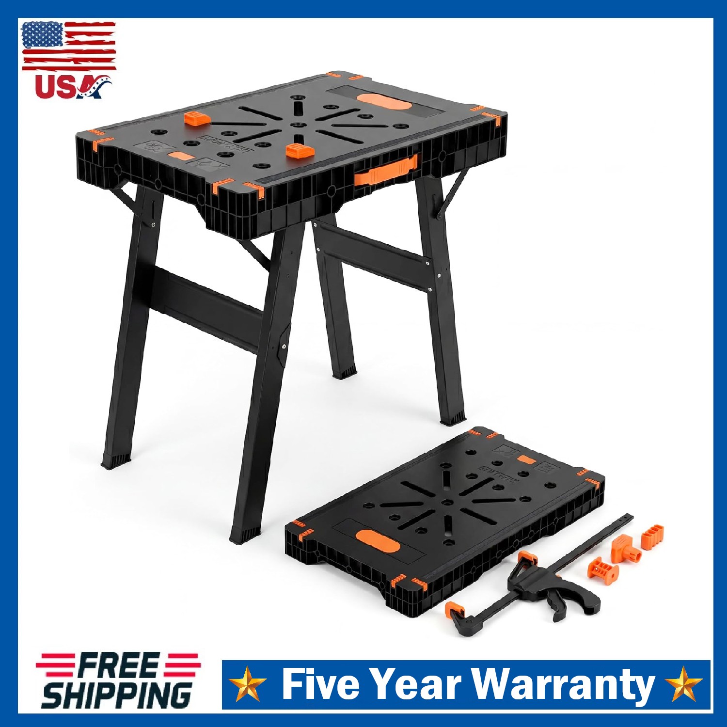Folding Work Bench with Clamps Portable Work Table for Garage,Table Saw Workshop